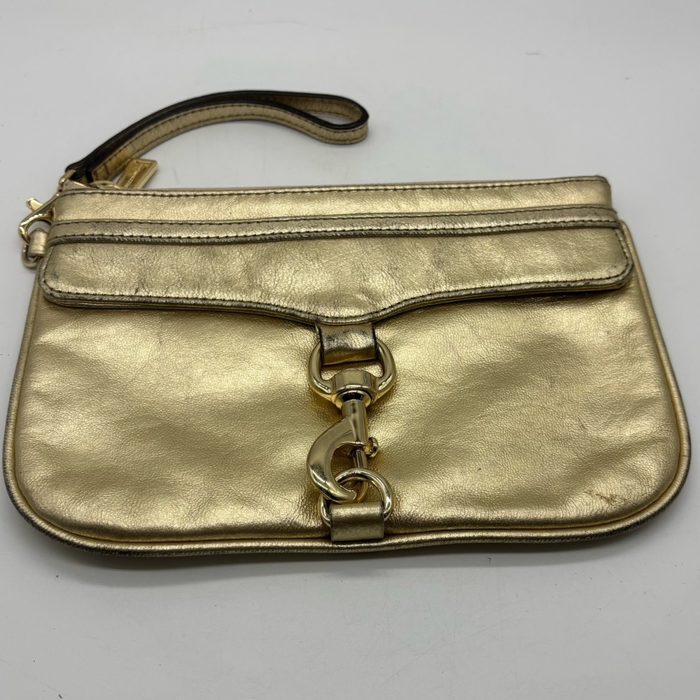 Rebecca Minkoff MAC Clutch Wristlet Gold Metallic Leather Pouch